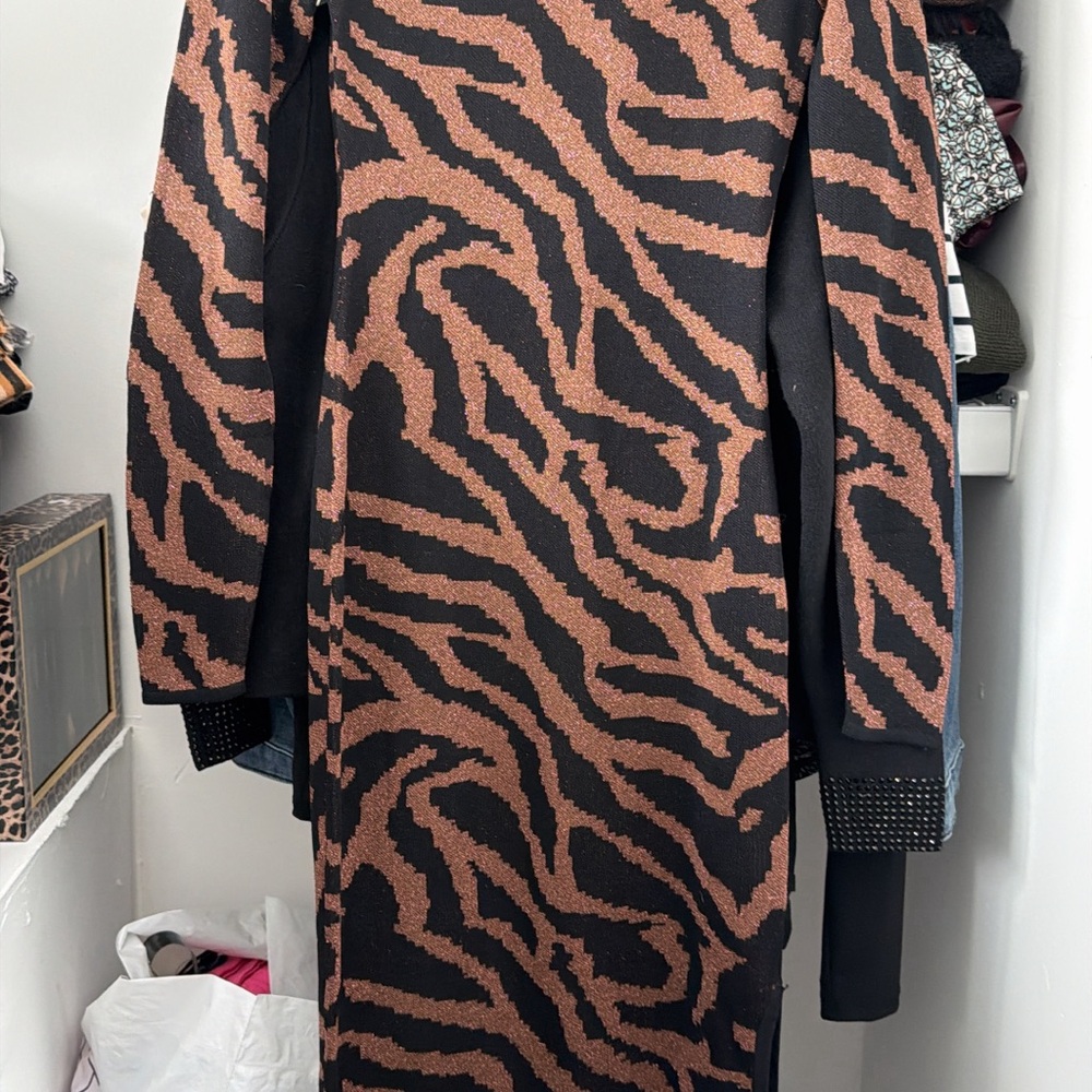 Express Women's Black and Brown Animal Print long sleeve dress